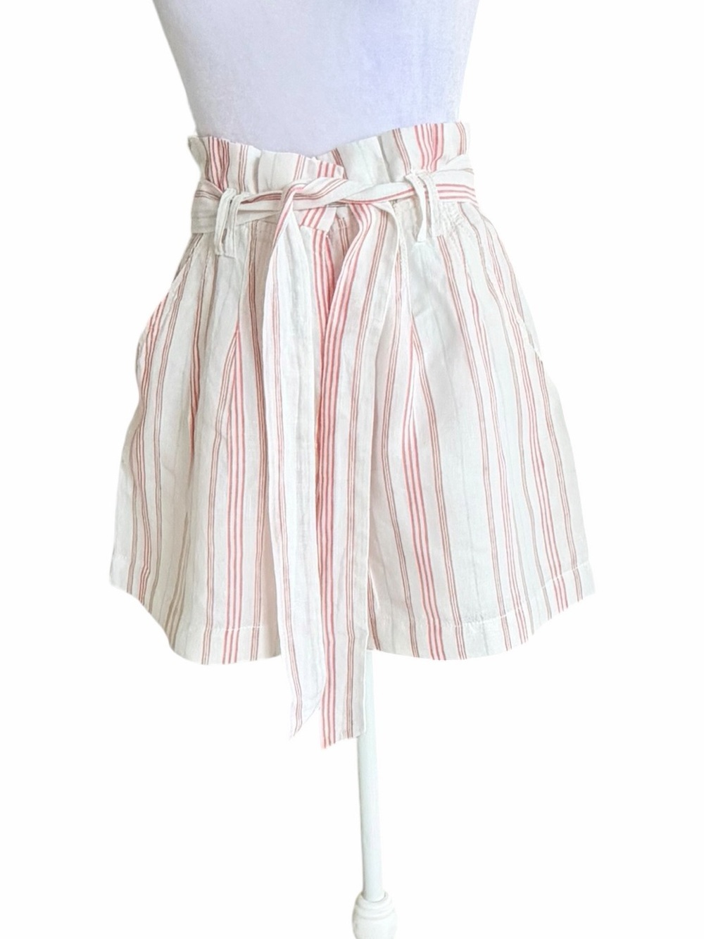 Rebecca Taylor High-Waist Tie-Front Striped Shorts - Pink & White